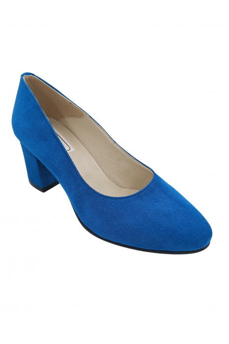 Pantofi damă eleganți, piele naturală velur, toc gros îmbracat, albastru. SANDALI [2]