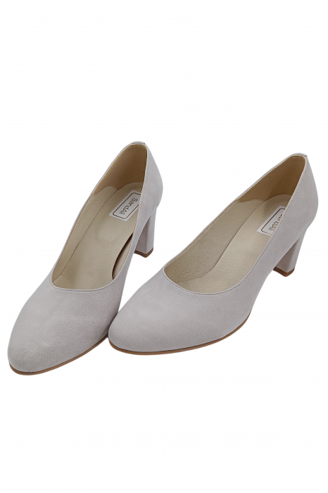 Pantofi damă eleganți, piele naturală velur, toc gros îmbrăcat, gri. SANDALI [4]