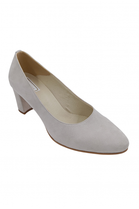 Pantofi damă eleganți, piele naturală velur, toc gros îmbrăcat, gri. SANDALI [2]