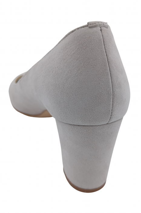 Pantofi damă eleganți, piele naturală velur, toc gros îmbrăcat, gri. SANDALI [3]