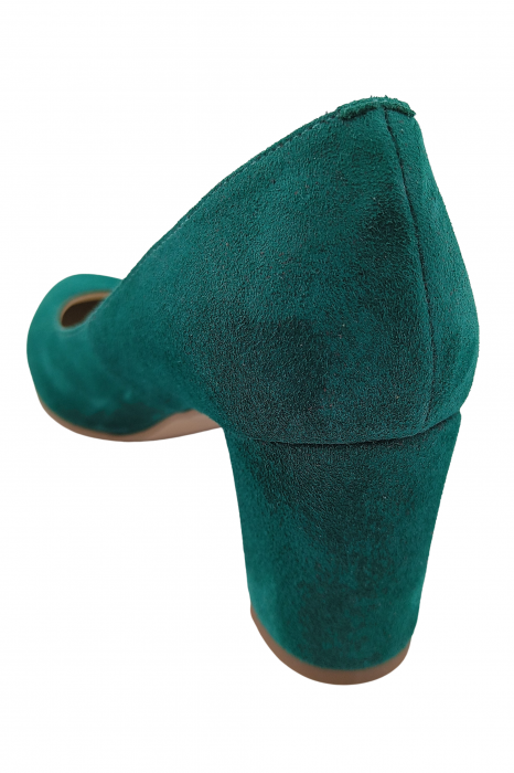 Pantofi damă eleganți, piele naturală velur, toc gros îmbrăcat, verde. SANDALI [3]