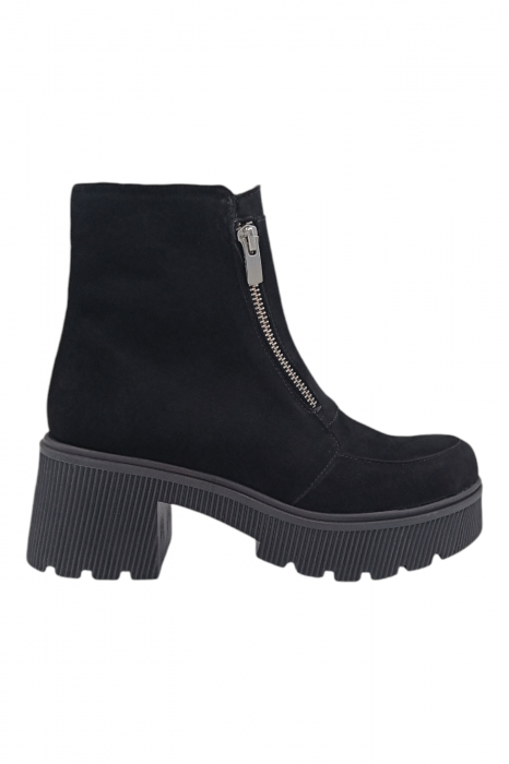 Ghete damă casual, piele întoarsă, cu fermoar, talpă masivă, negru, 37 [1]
