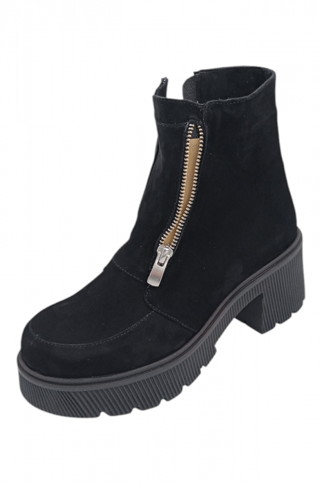 Ghete damă casual, piele întoarsă, cu fermoar, talpă masivă, negru, 37 [5]