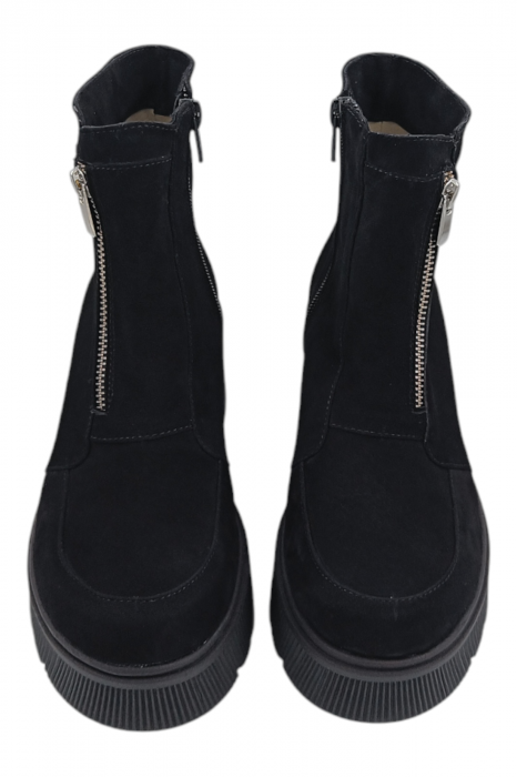 Ghete damă casual, piele întoarsă, cu fermoar, talpă masivă, negru, 37 [4]
