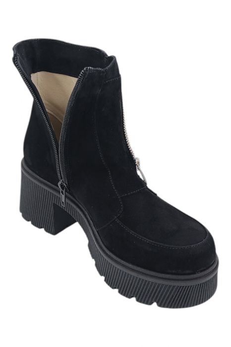 Ghete damă casual, piele întoarsă, cu fermoar, talpă masivă, negru, 37 [6]