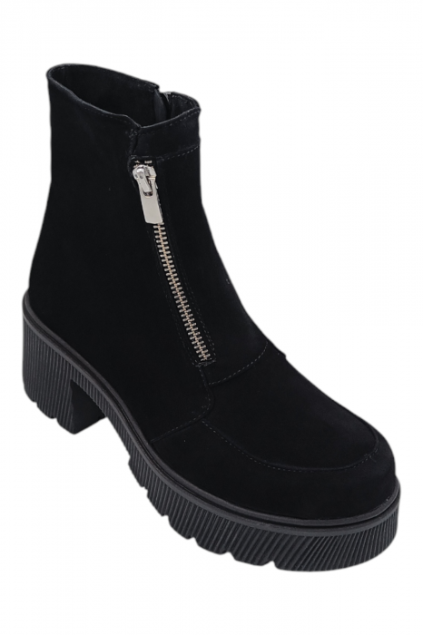 Ghete damă casual, piele întoarsă, cu fermoar, talpă masivă, negru, 37 [2]