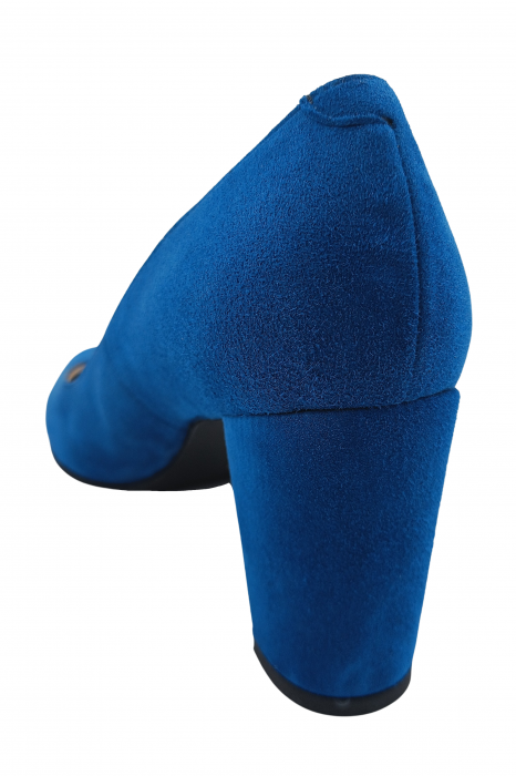Pantofi damă eleganți, piele naturală velur, toc mediu gros îmbrăcat, albastru. SANDALI [3]