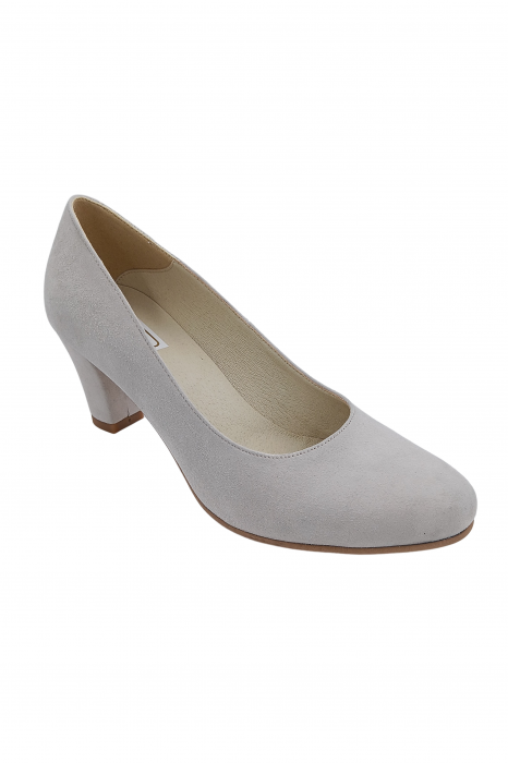 Pantofi damă eleganți, piele naturală velur, toc mediu gros îmbrăcat, gri, SANDALI [2]