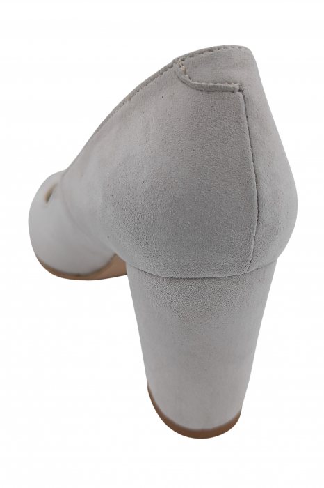 Pantofi damă eleganți, piele naturală velur, toc mediu gros îmbrăcat, gri. SANDALI [3]