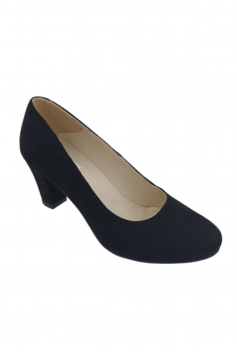 Pantofi damă eleganți, piele naturală velur, toc mediu gros îmbrăcat, negru, SANDALI [2]