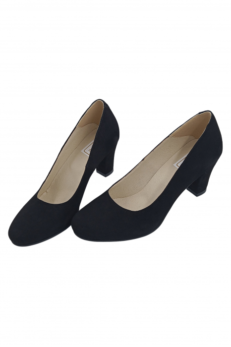 Pantofi damă eleganți, piele naturală velur, toc mediu gros îmbrăcat, negru, SANDALI [3]