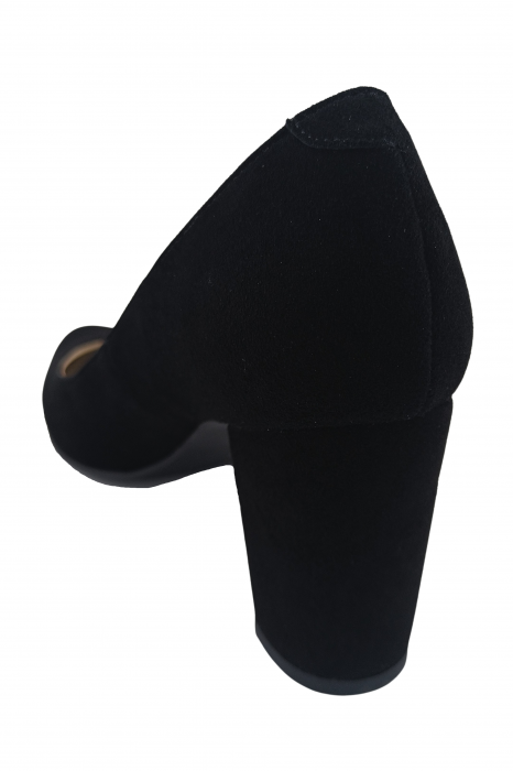 Pantofi damă eleganți, piele naturală velur, toc mediu gros îmbrăcat, negru. SANDALI [3]