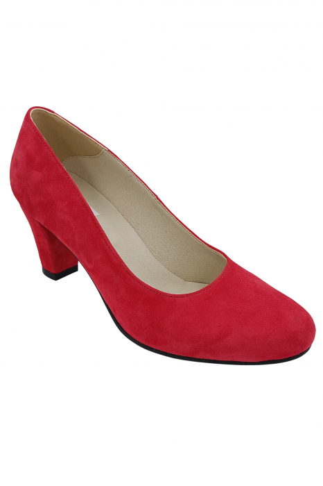 Pantofi damă eleganți, piele naturală velur, toc mediu gros îmbrăcat, roșu, SANDALI [2]