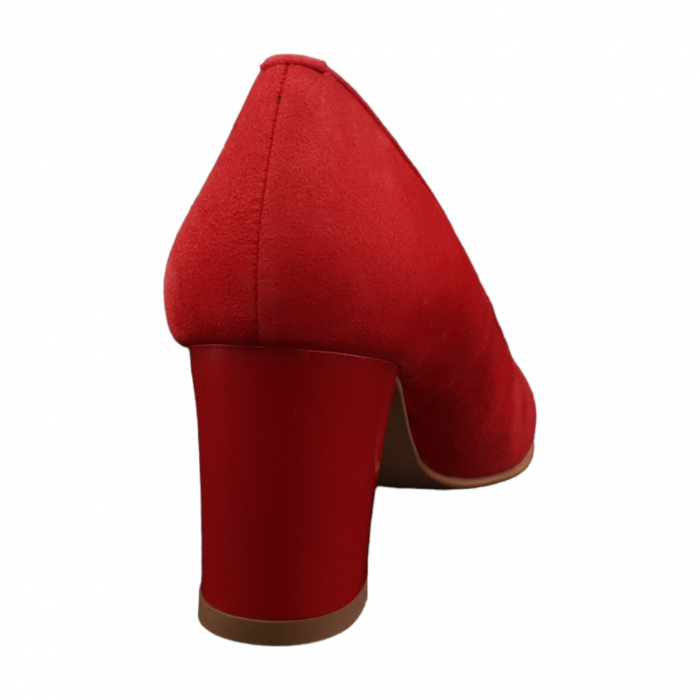 Pantofi damă eleganți, piele naturală velur, toc mediu gros îmbrăcat, roșu, SANDALI [2]