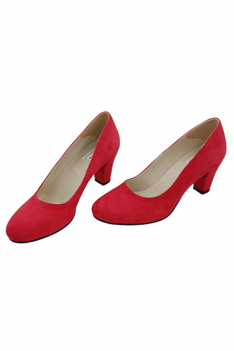 Pantofi damă eleganți, piele naturală velur, toc mediu gros îmbrăcat, roșu, SANDALI [4]