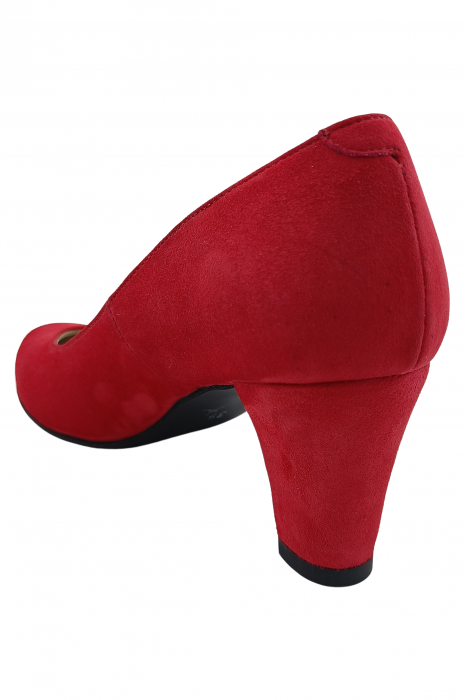 Pantofi damă eleganți, piele naturală velur, toc mediu gros îmbrăcat, roșu, SANDALI [3]