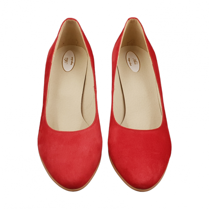 Pantofi damă eleganți, piele naturală velur, toc mediu gros îmbrăcat, roșu, SANDALI [3]