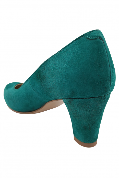 Pantofi damă eleganți, piele naturală velur, toc mediu gros îmbrăcat, verde, SANDALI [2]