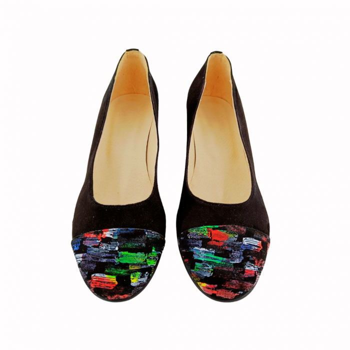 Pantofi damă eleganți, piele naturală velur, toc mic gros, picasso, negru, Sandali [3]