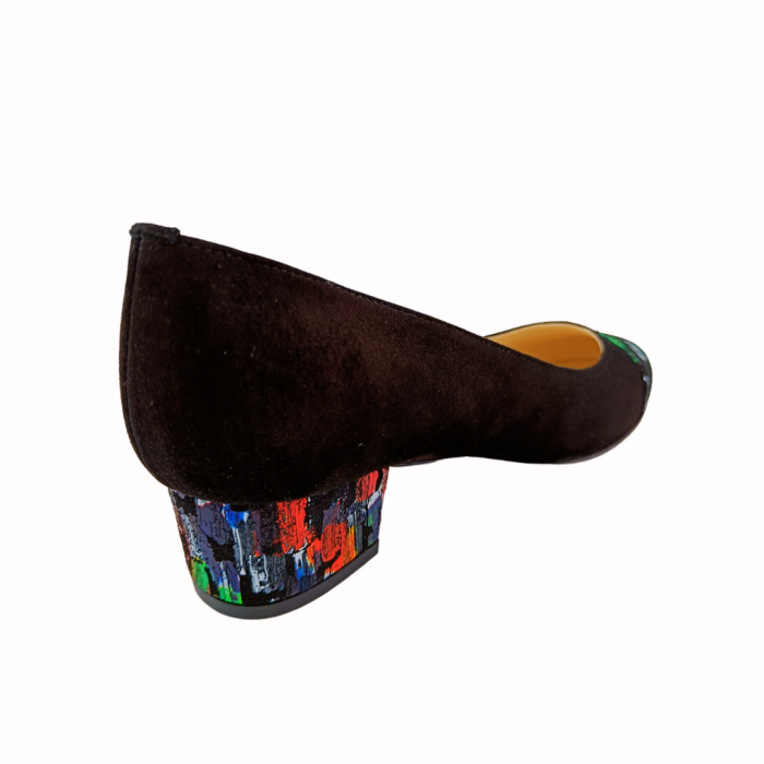Pantofi damă eleganți, piele naturală velur, toc mic gros, picasso, negru, Sandali [2]