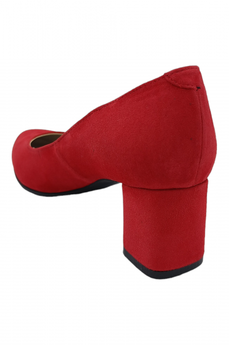 Pantofi damă eleganți, piele naturală velur, varf migdalat, toc gros îmbrăcat, roșu. SANDALI [3]