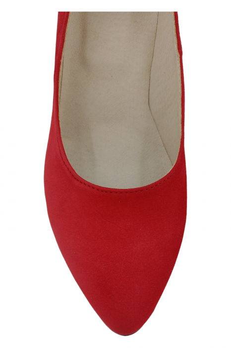 Pantofi damă eleganți, piele naturală velur, varf migdalat, toc gros îmbrăcat, roșu. SANDALI [4]