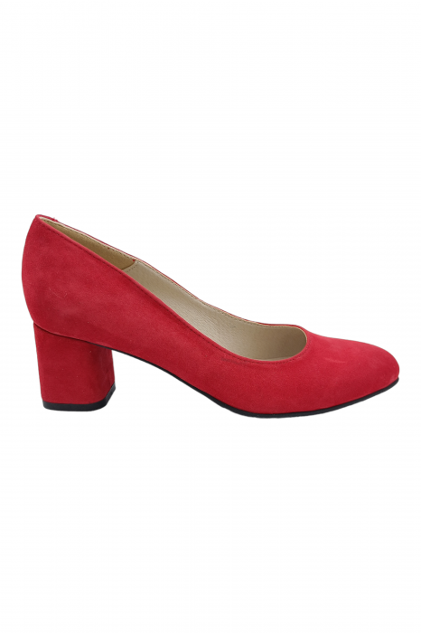 Pantofi damă eleganți, piele naturală velur, varf migdalat, toc gros îmbrăcat, roșu. SANDALI [2]