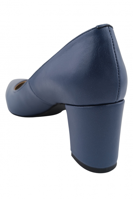 Pantofi damă eleganți, stiletto, piele naturală box, toc gros îmbrăcat, albastru. SANDALI [3]