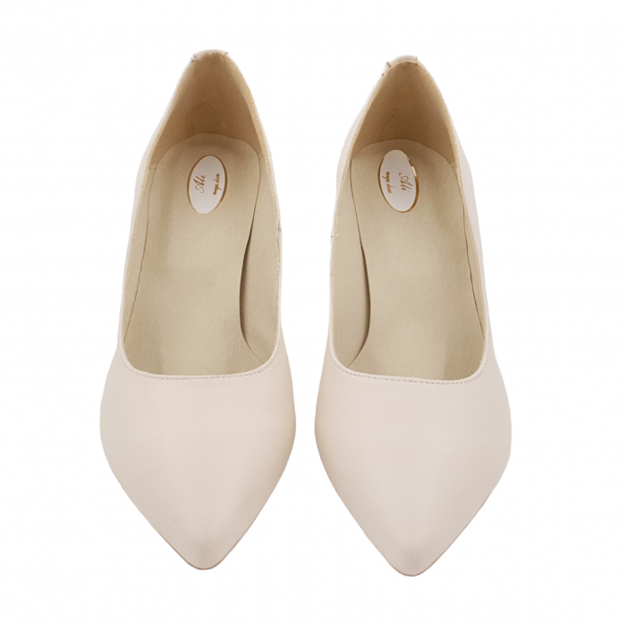 Pantofi damă eleganți, stiletto, piele naturală box, toc gros îmbrăcat, bej deschis, SANDALI [3]