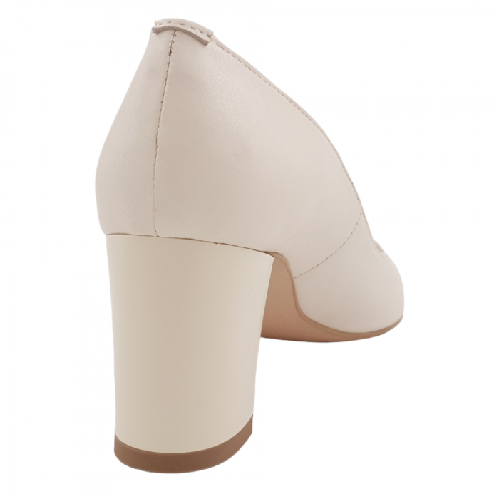 Pantofi damă eleganți, stiletto, piele naturală box, toc gros îmbrăcat, bej deschis, SANDALI [2]