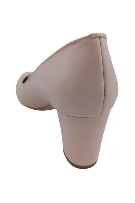 Pantofi damă eleganți, stiletto, piele naturală box, toc gros îmbrăcat, bej roz, SANDALI [3]