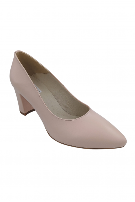 Pantofi damă eleganți, stiletto, piele naturală box, toc gros îmbrăcat, bej roz, SANDALI [2]