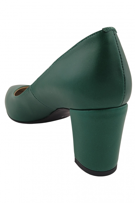 Pantofi damă eleganți, stiletto, piele naturală box, toc gros îmbrăcat, verde. SANDALI [3]