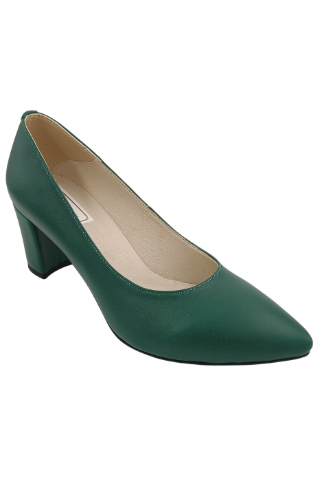 Pantofi damă eleganți, stiletto, piele naturală box, toc gros îmbrăcat, verde. SANDALI [2]