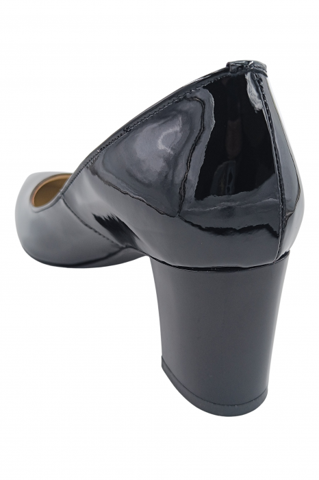 Pantofi damă eleganți, stiletto, piele naturală lăcuită, toc gros, negru. SANDALI [3]