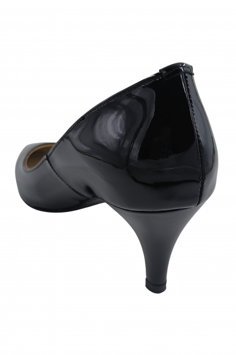 Pantofi damă eleganți, stiletto, piele naturală lăcuită, toc cui, negru, SANDALI [3]