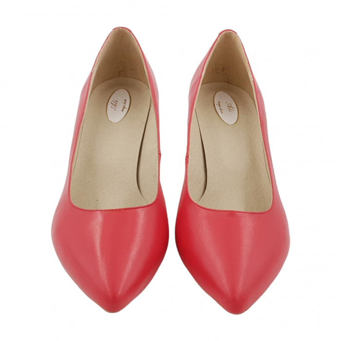 Pantofi damă eleganți, stiletto, piele naturală, toc cui, roșu, Sandali [3]
