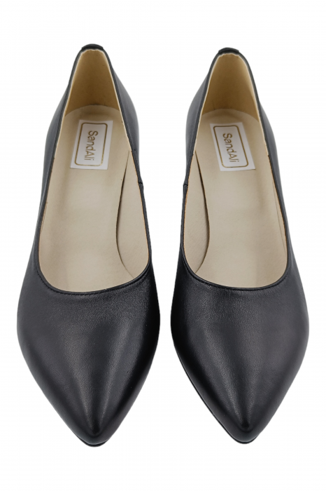 Pantofi damă eleganți, stiletto, piele naturală, toc gros îmbrăcat, alb-negru retro, negru, Sandali [4]
