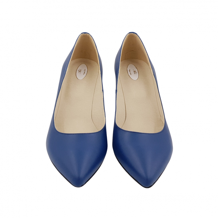 Pantofi damă eleganți, stiletto, piele naturală, toc gros îmbrăcat, albastru cu flori albastre, Sandali [3]