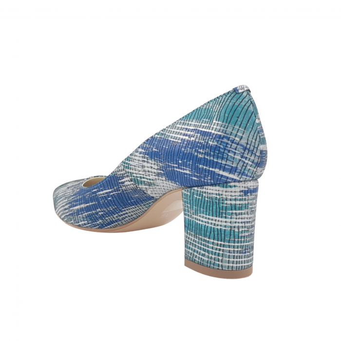 Pantofi damă eleganți, stiletto, piele naturală, toc gros îmbrăcat, argint, turcoaz, albastru, Sandali [2]