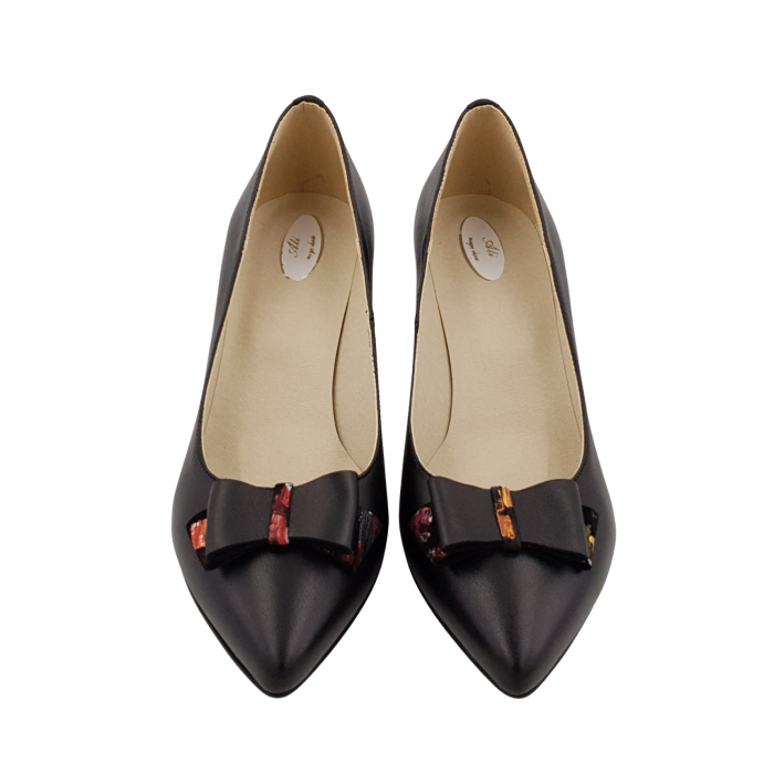 Pantofi damă eleganți, stiletto, piele naturală, toc gros îmbrăcat, fundă, picasso, negru, Sandali [3]