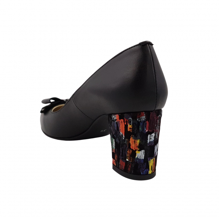 Pantofi damă eleganți, stiletto, piele naturală, toc gros îmbrăcat, fundă, picasso, negru, Sandali [2]