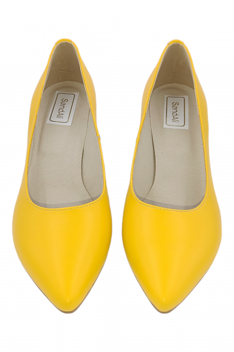 Pantofi damă eleganți, stiletto, piele naturală, toc gros îmbrăcat, galben tradițional, Sandali [4]