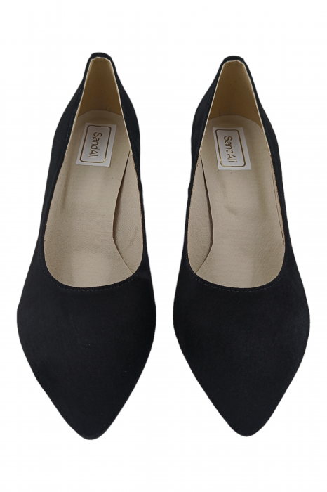Pantofi damă eleganți, stiletto, piele naturală velur, toc gros îmbrăcat, negru zig-zag, negru, Sandali [4]