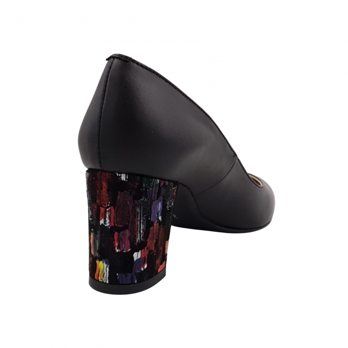 Pantofi damă eleganți, stiletto, piele naturală, toc gros îmbrăcat, picasso, negru, Sandali [2]