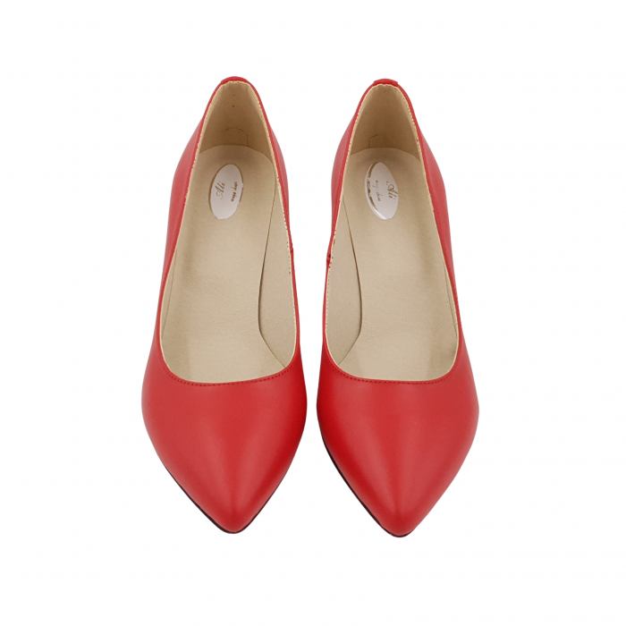 Pantofi damă eleganți, stiletto, piele naturală, toc gros îmbrăcat, roșu cu linii colorate, Sandali [3]