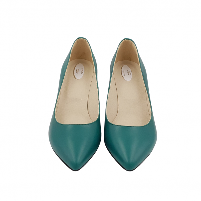 Pantofi damă eleganți, stiletto, piele naturală, toc gros îmbrăcat, verde cu pătrățele colorate, Sandali [3]