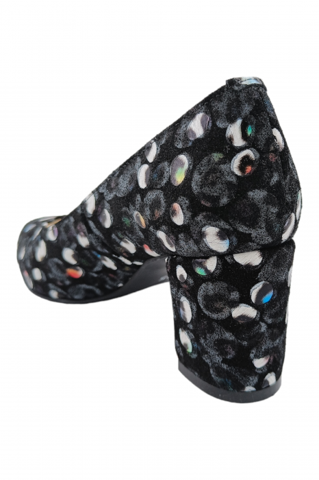 Pantofi damă eleganți, stiletto, piele naturală, toc gros, negru păun, Sandali [3]