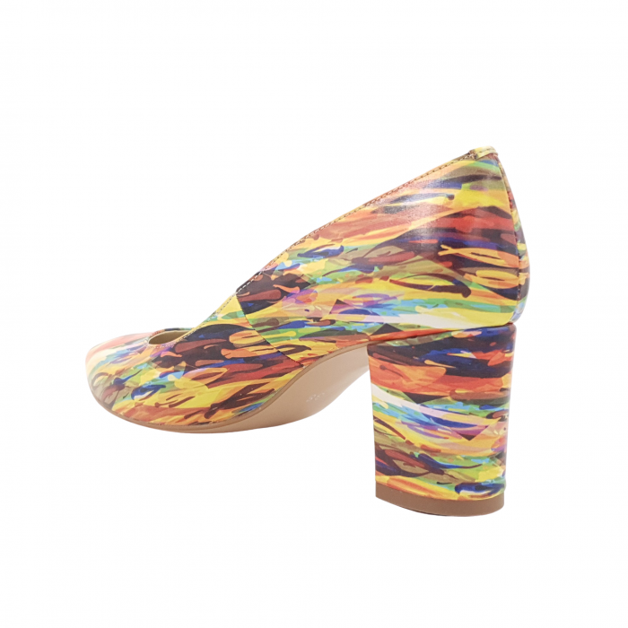 Pantofi damă eleganți, stiletto, piele naturală, toc gros îmbrăcat, picturi colorate, Sandali [2]