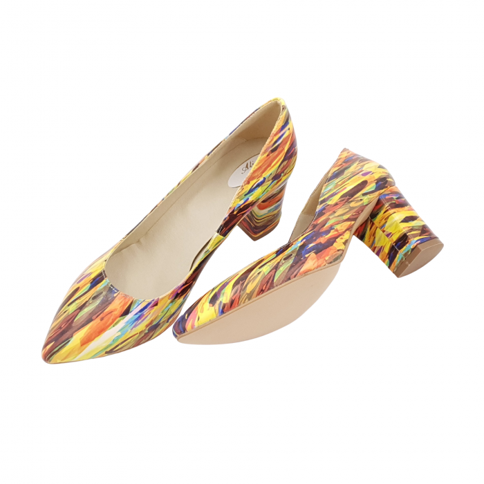 Pantofi damă eleganți, stiletto, piele naturală, toc gros îmbrăcat, picturi colorate, Sandali [4]